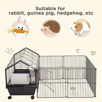 PawHut Small Animal Cage with Foldable Run Area, Rolling Bunny Cage, Guinea Pig Cage, Hedgehog Cage with Water Bottle, Water Bowl, and Ramps, 35" L