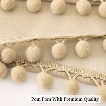 MIULEE Pompom Sheer Curtains 96 Inches Long for Kitchen Living Room-Linen Textured Window Voile Drapes for Light Filtering-2 Natural Beige Curtains Panles with Rod Pocket