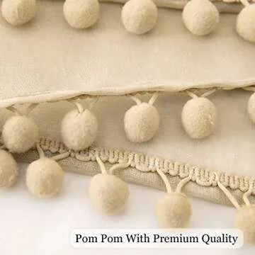 MIULEE Pompom Sheer Curtains 96 Inches Long for Kitchen Living Room-Linen Textured Window Voile Drapes for Light Filtering-2 Natural Beige Curtains Panles with Rod Pocket