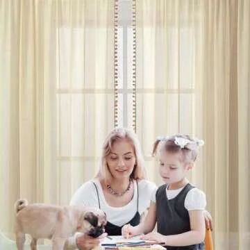 MIULEE Pompom Sheer Curtains 96 Inches Long for Kitchen Living Room-Linen Textured Window Voile Drapes for Light Filtering-2 Natural Beige Curtains Panles with Rod Pocket