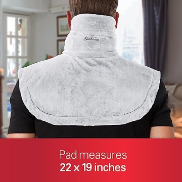 Sunbeam Contoured Heating Pad for Neck & Shoulder Pain Relief with Auto Shut Off, Moist Heating Option, 22 x 19, Grey