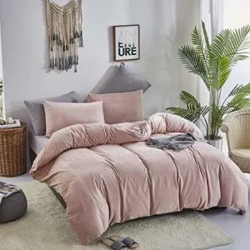 Luxlovery Plush Pink Velvet Comforter Set for King Beds
