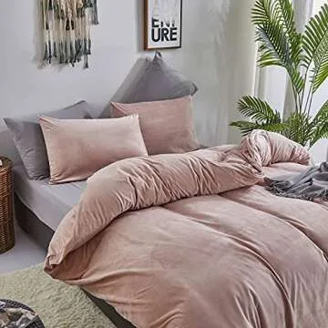 Luxlovery Plush Pink Velvet Comforter Set for King Beds