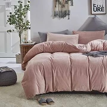 Luxlovery Plush Pink Velvet Comforter Set for King Beds