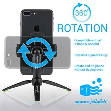 Square Jellyfish Jelly Grip WX Lightweight and Portable 360-Degree Rotational Tripod Mount with Pro Tripod Stand for All iPhone and Android