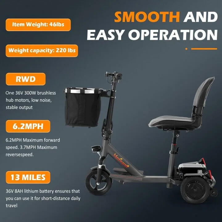 Folding Electric 3-Wheeled Scooter for Travel