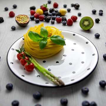 Handmade White and Black Polka Dot Ceramic 12 piece Dinnerware Set | Pottery Tableware Service for 4 | Dinner Plates | Side Plates | Bowls | Housewarming Gift by City to Cottage®