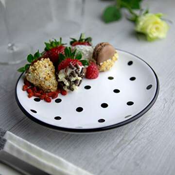 Handmade White and Black Polka Dot Ceramic 12 piece Dinnerware Set | Pottery Tableware Service for 4 | Dinner Plates | Side Plates | Bowls | Housewarming Gift by City to Cottage®