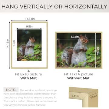 Golden State Art - 11x14 Metal Picture Frames with Mat - Display 8x10 Photo or 11x14 Poster - 11 x 14 Inch Aluminum Frames with Real Glass - Gallery Wall Frame Set of 3 - Gold