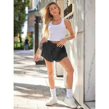 AUTOMET Womens Athletic Clothes 2 in 1 Running Shorts Casual Drawstring Exercise Pants High Waisted Sports Tennis Skirts 2025 Black