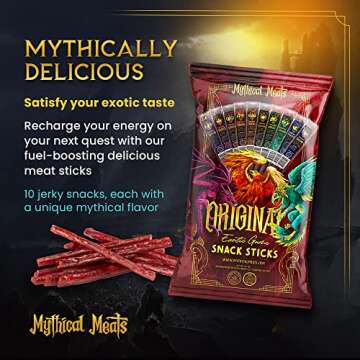 Mythical Meats Original Exotic Flavor Sampler Pack – 10 Exotic Game and Beef Snack Sticks – Drie...