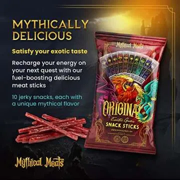 Mythical Meats Original Exotic Flavor Sampler Pack – 10 Exotic Game and Beef Snack Sticks – Drie...