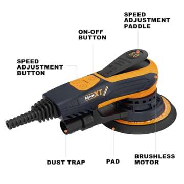 MAXXT Electric 5mm Random Orbital Sander - Brushless Motor, 5&6Inch Pads, Dust Extraction