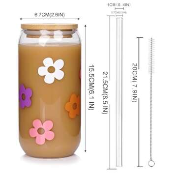 Mason Life Cute Glass Cups with Lids and Straws, Valentine's Day Gift for Women, 18OZ Aesthetic Cups...