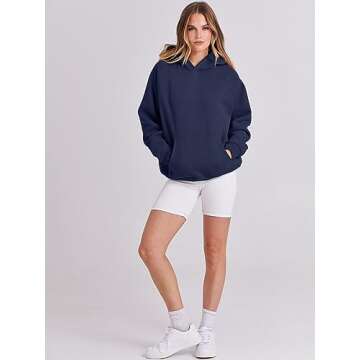 ANRABESS Women Hoodies Oversized Fleece Long Sleeve Comfy Casual Basic Pullover Sweatshirts 2025 Fall Outfits Sweater Navy Blue Small