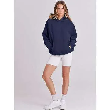 ANRABESS Women Hoodies Oversized Fleece Long Sleeve Comfy Casual Basic Pullover Sweatshirts 2025 Fall Outfits Sweater Navy Blue Small