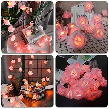 Gee Hut Birthday Pink Rose Flower String Lights Battery Operated, 14.7 ft Flower Fairy String Light ...