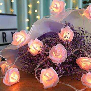 Gee Hut Battery Operated Pink Rose String Lights
