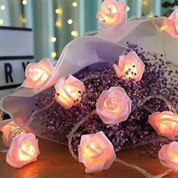 Gee Hut Battery Operated Pink Rose String Lights