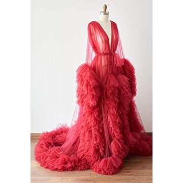 BATHGOWN Sexy Illusion Long Lingerie Tulle Robe Nightgown Bathrobe Sleepwear Bridal Robe Wedding Sca...