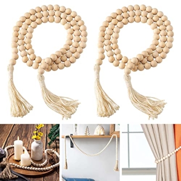 Boho Wood Beads Garland 58-Inch Handmade Decor