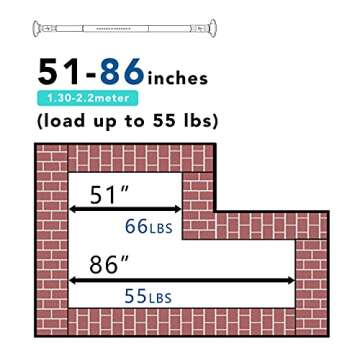 Tension Curtain Rod, 51-86 Inch,Spring Shower Tension Curtain Rod, Closet Rod, for Windows or Shower, Easy to Install, No Drilling, No Rust, for Bathroom, Rod Diameter 1.26 Inches, Black,Umimile