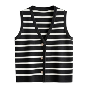 LILLUSORY Striped Sweater Vest - Stylish Women's Work & Casual Tank Top