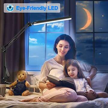 HaFundy LED Desk Lamp for Home,Office,Reading,Adjustable Eye-Caring Desk Light with Clamp,Swing Arm Lamp Includes 3 Color Modes,10 Brightness Levels Table Lamps with Memory Function