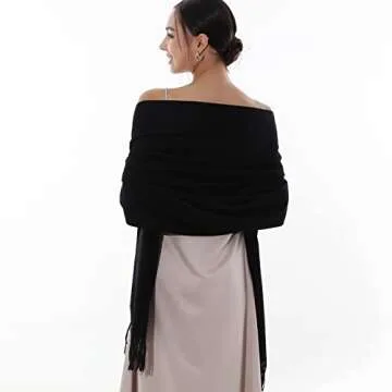 RIIQIICHY Winter Scarf for Women Black Pashmina Shawls Wraps for Evening Dresses Large Warm Soft Scarves