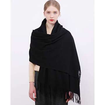 RIIQIICHY Winter Scarf for Women Black Pashmina Shawls Wraps for Evening Dresses Large Warm Soft Scarves