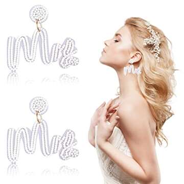 Bride and Mrs Earrings Set Bride Beaded Wedding Earrings Handmade Statement Mrs Dangle Earrings for Women (Romantic Style)