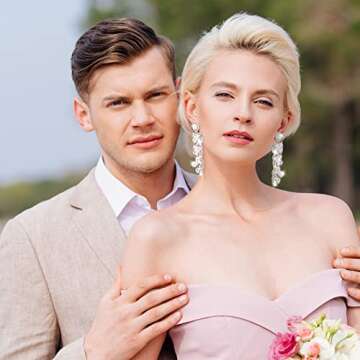 Bride and Mrs Earrings Set Bride Beaded Wedding Earrings Handmade Statement Mrs Dangle Earrings for Women (Romantic Style)