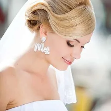 Bride and Mrs Earrings Set Bride Beaded Wedding Earrings Handmade Statement Mrs Dangle Earrings for Women (Romantic Style)