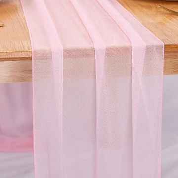 Elegant RuiYok Pink Chiffon Table Runner 12x120 Inches