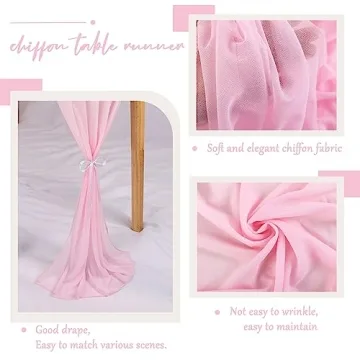 Elegant RuiYok Pink Chiffon Table Runner 12x120 Inches