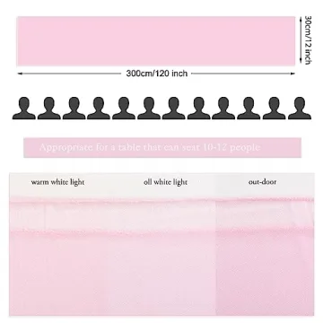 Elegant RuiYok Pink Chiffon Table Runner 12x120 Inches