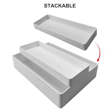 Amazon Basics Rectangular Plastic Desk Organizer, Half Accessory Tray, White