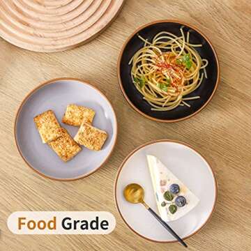 Howise 6 inch Ceramic Cat Bowls with Non-Slip Mat | 6inch Cat Dishes for food and water Set | 3 Wide Shallow Cat Food Bow | Pet Kitten Bowl Cat Dish for Indoor Cat Kitty Bowl, Black