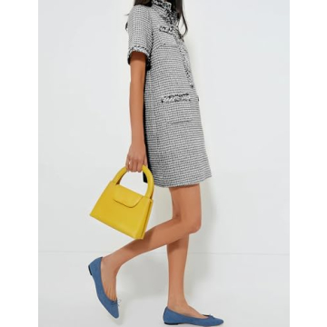 PEHMEA Women's Tweed Dress, Short Sleeve Straight Tube Mini Dress with Pockets for Business Party Work(Black-XL)