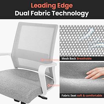 NEO CHAIR Office Desk Chair Ergonomic Mid Back Mesh with Lumbar Support Comfy Cushion Swivel Adjustable Height Gaming Chairs for Home Office (Grey)