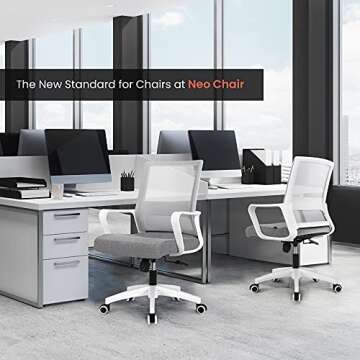 NEO CHAIR Office Desk Chair Ergonomic Mid Back Mesh with Lumbar Support Comfy Cushion Swivel Adjustable Height Gaming Chairs for Home Office (Grey)