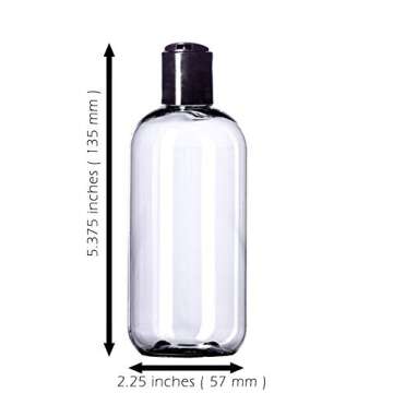 Aromine 8oz Plastic Bottles (6 Pack) BPA-Free Squeeze Clear Toiletries and Shampoo Containers with Disc Cap, Labels Included for Travel