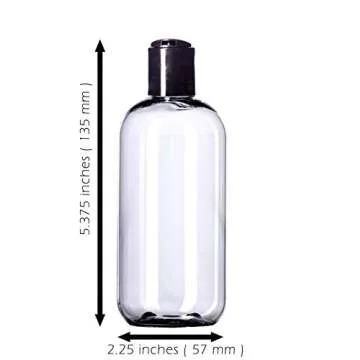 Aromine 8oz Plastic Bottles (6 Pack) BPA-Free Squeeze Clear Toiletries and Shampoo Containers with Disc Cap, Labels Included for Travel