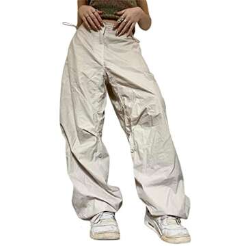 Womens Baggy Cargo Pants Streetwear Hip Hop Joggers Sweatpants Drawstring Casual Loose Wide Leg Trou...