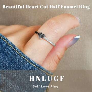 HNLUGF Love Me Again Black Heart Ring for Women