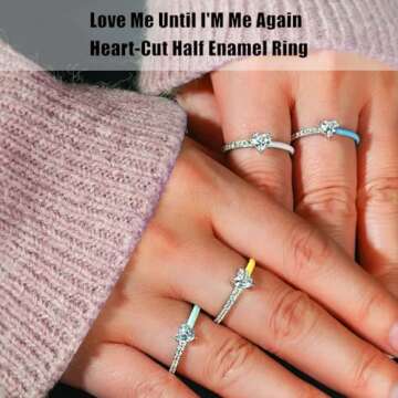 HNLUGF Love Me Again Black Heart Ring for Women