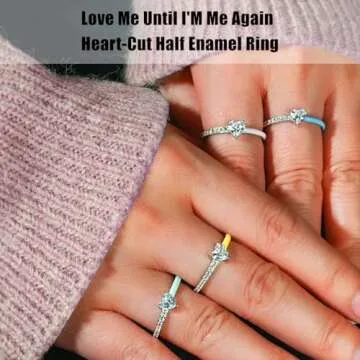 HNLUGF Love Me Again Black Heart Ring for Women