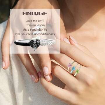 HNLUGF Love Me Again Black Heart Ring for Women