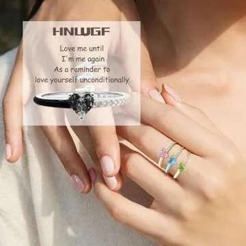 HNLUGF Love Me Again Black Heart Ring for Women