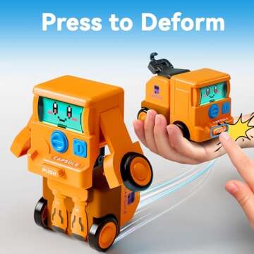 iPlay, iLearn Construction Push Go Car Toys for Toddlers, 2 in 1 Kids Robot Racing Cars, Infant Play Vehicle Set, Mini Pull Back Push Go Friction Car, 3-4-5-6 Years Old Boys Cool Birthday Gift - Robot